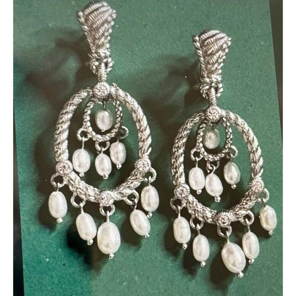 Judith Ripka Sterling Cultured Freshwater Pearl Dangle Pierced Earrings